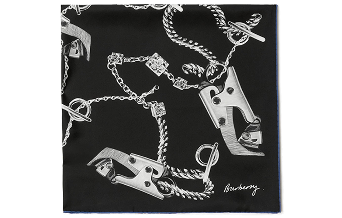 Burberry Pattern Print Silk Scarf Unisex Couple's Edition in Black. 80877651 圖 4