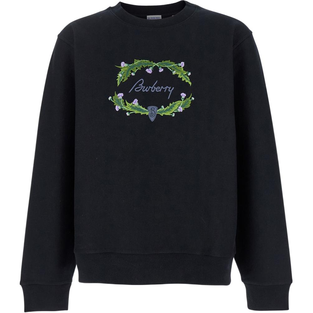Burberry Patterned Print Crewneck Long Sleeve Sweatshirt Black 80978521