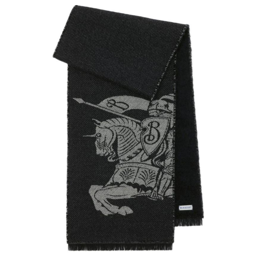 Burberry Patterned Wool Alpaca Nylon Scarf Unisex - Dark Blue 80999801 圖 2