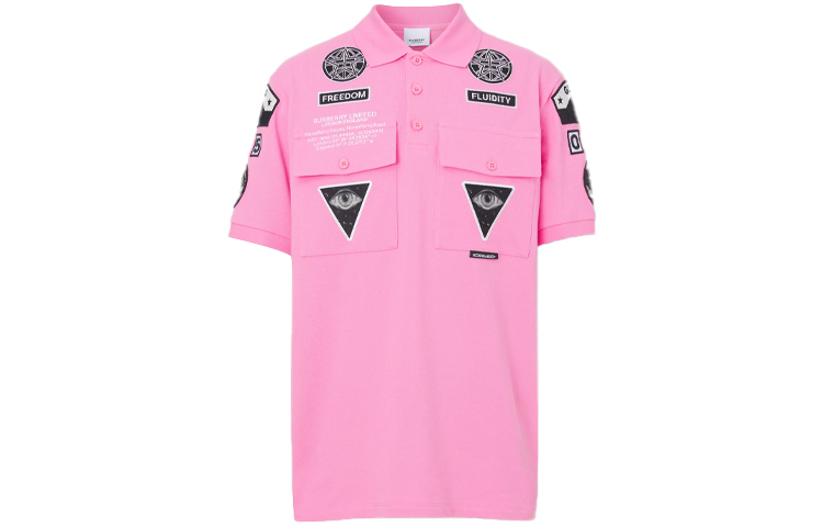 Burberry Pink Pattern Print Loose-Fit Short-Sleeve Polo Shirt. 80413001