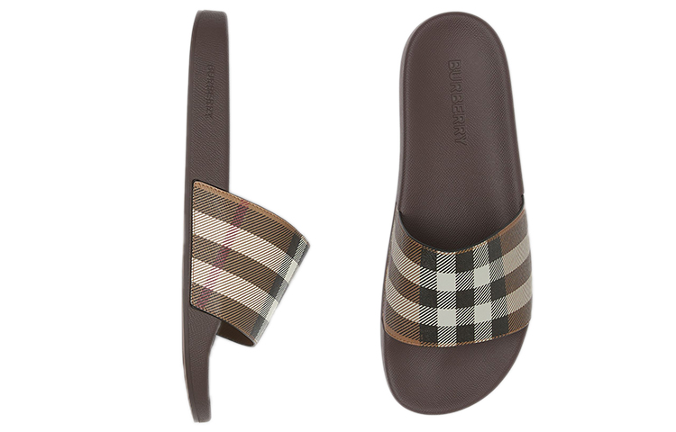 Shop Selipar Cetakan Kotak Burberry 'Coklat' 80481951