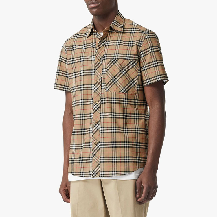 Burberry Plaid Stretch Short Sleeve Shirt Khaki 8017297 圖 3