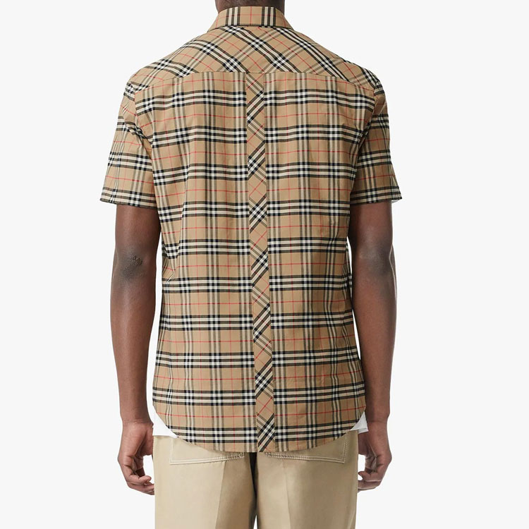 Burberry Plaid Stretch Short Sleeve Shirt Khaki 8017297 圖 4