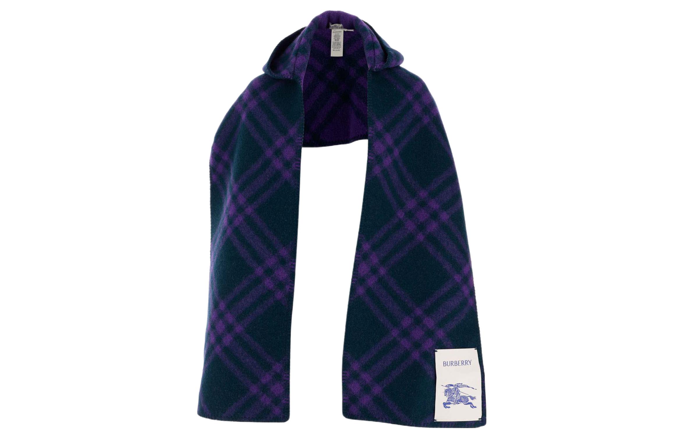 Burberry Purple Wool Scarf with Striped Logo Print Patch Unisex Couple Style. 8075632VINE