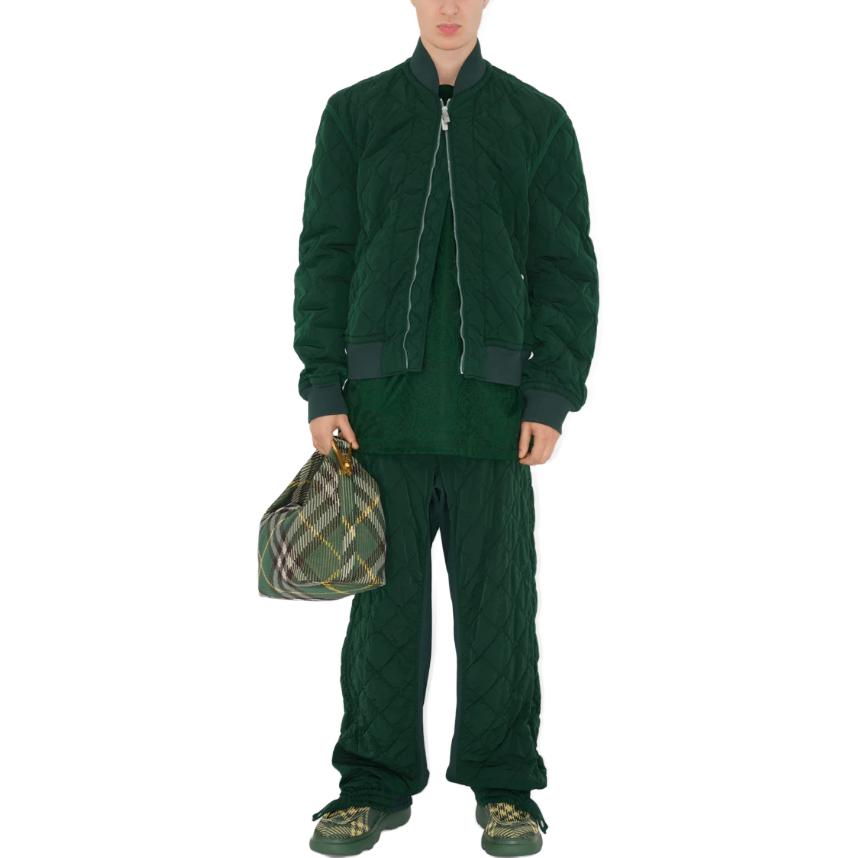 Shop Burberry綠色刺繡菱格拉鍊外套 80838091