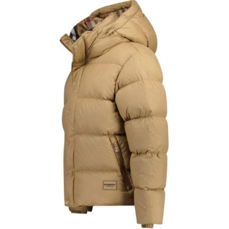 Shop Burberry Quilted Hooded Down Jacket Beige 81052261