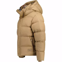 Shop Burberry 菱格連帽羽絨外套 米色 81052261