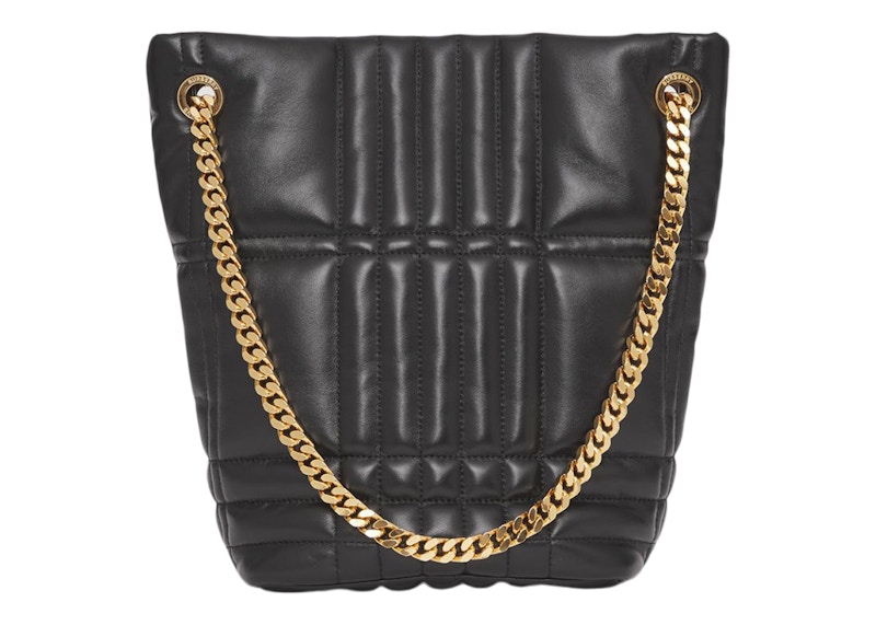 Order Beg Bucket Kecil Kulit Berjahit Burberry Lola Hitam/Warna Emas