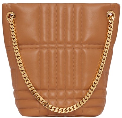 巴寶莉綴格紋小Lola桶包,楓棕色/金色。 Order 巴寶莉綴格紋小Lola桶包,楓棕色/金色。