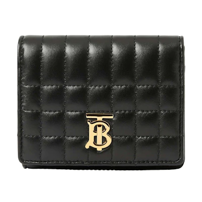 Burberry Quilted Leather Small Lola Folding Wallet Black /Light Gold