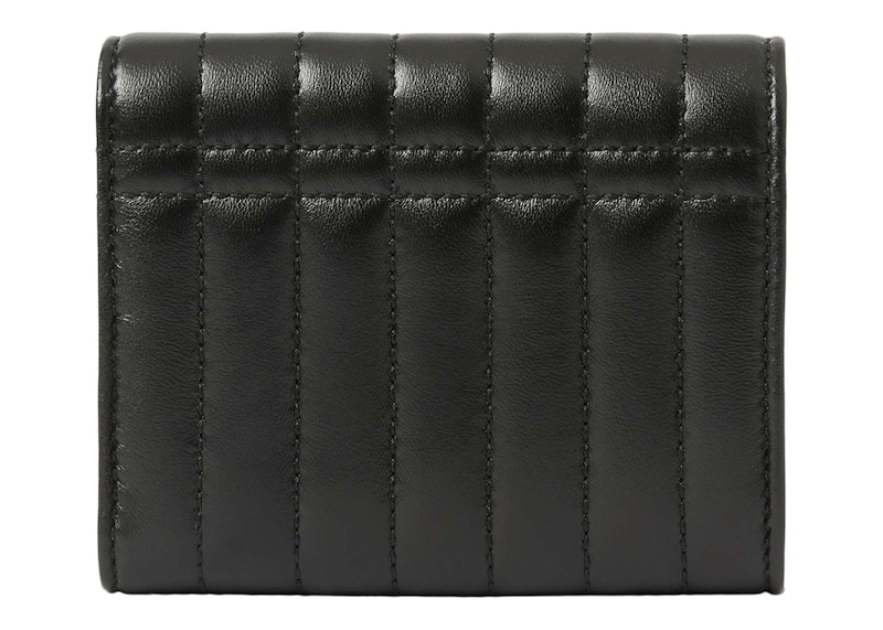 Lookbook 博柏利黑色/浅金色绗缝皮革Lola小折叠钱包