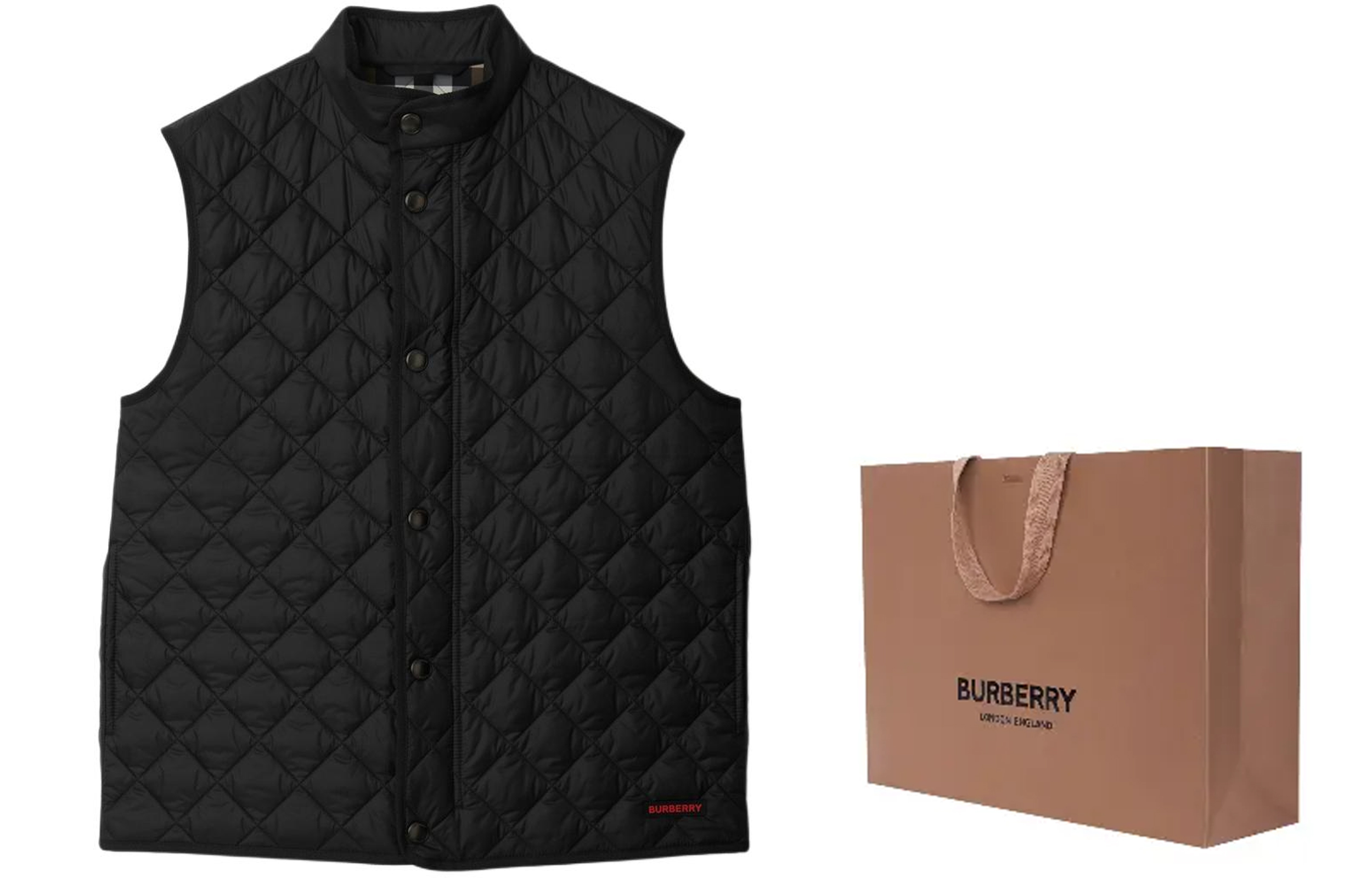Shop Burberry Quilted Stand Collar Vest  Black Single-Breasted Design. 80841911
