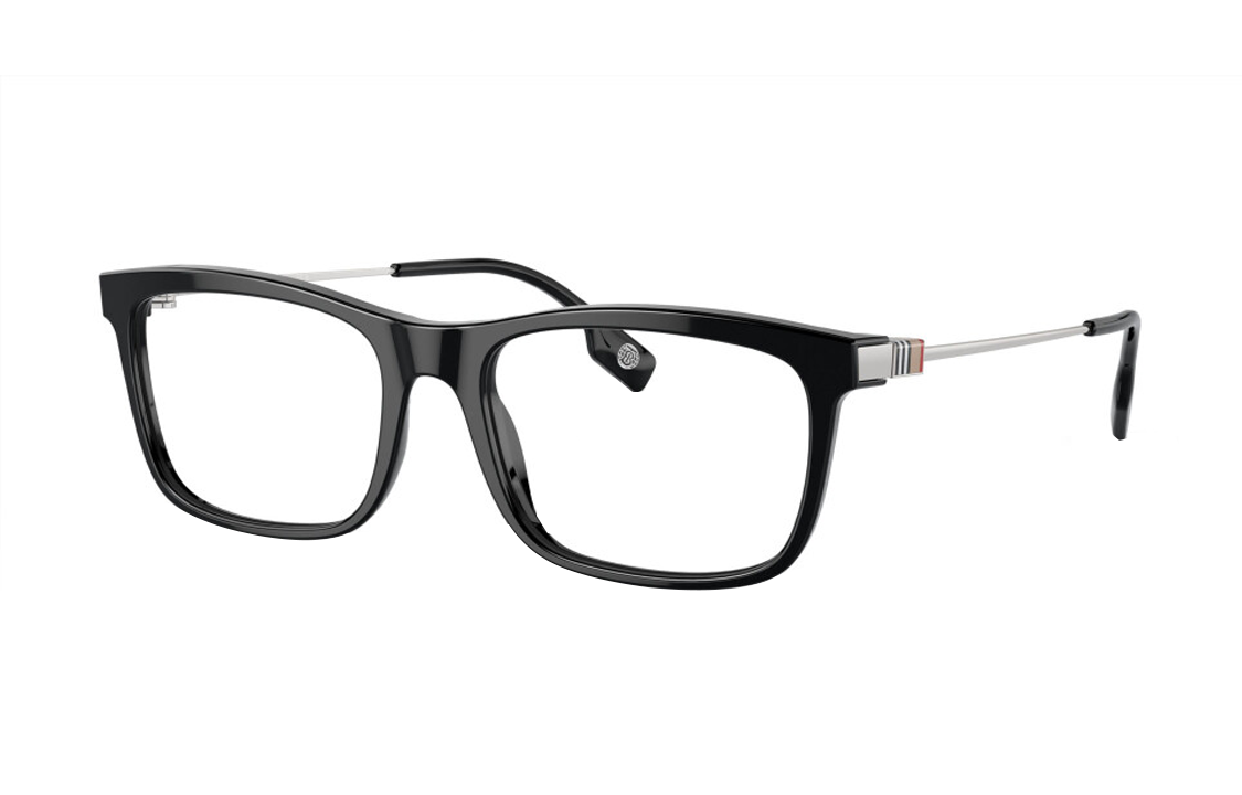 Burberry Rectangular Black Optical Glasses Unisex with Metal Logo Temples. BE23843001