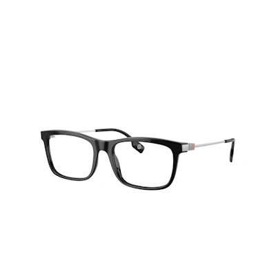 Burberry Rectangular Black Optical Glasses Unisex with Metal Logo Temples. BE23843001