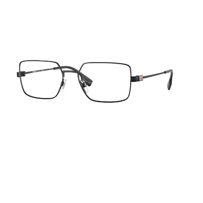 Burberry Rectangular Optical Glasses Black Steel Frame with Patterned Temples. BE13801007