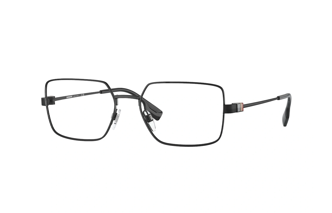 Burberry Rectangular Optical Glasses Black Steel Frame with Patterned Temples. BE13801007 圖 2