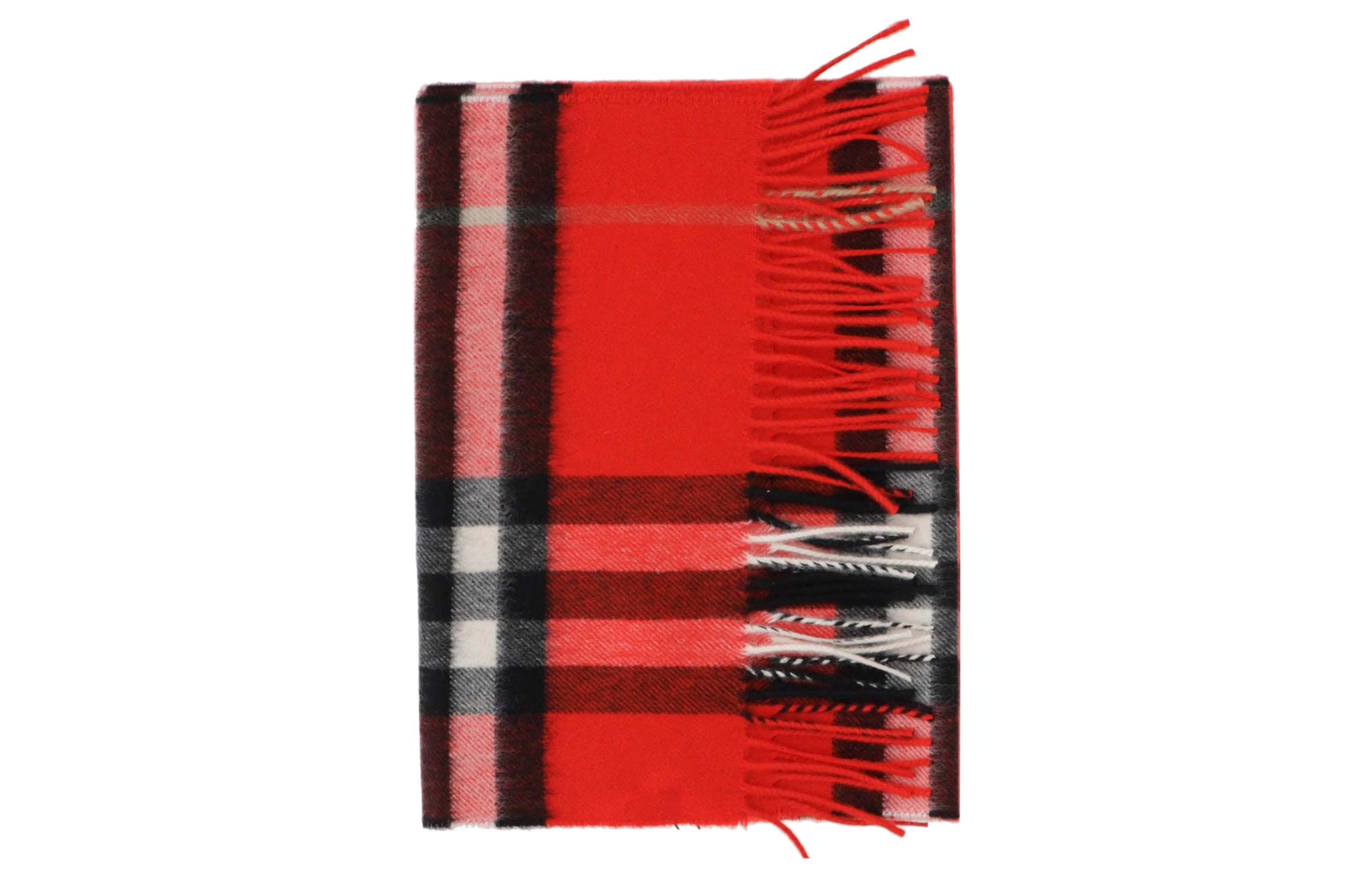 Burberry Red Check Cashmere Scarf with Tassels 8049713RED