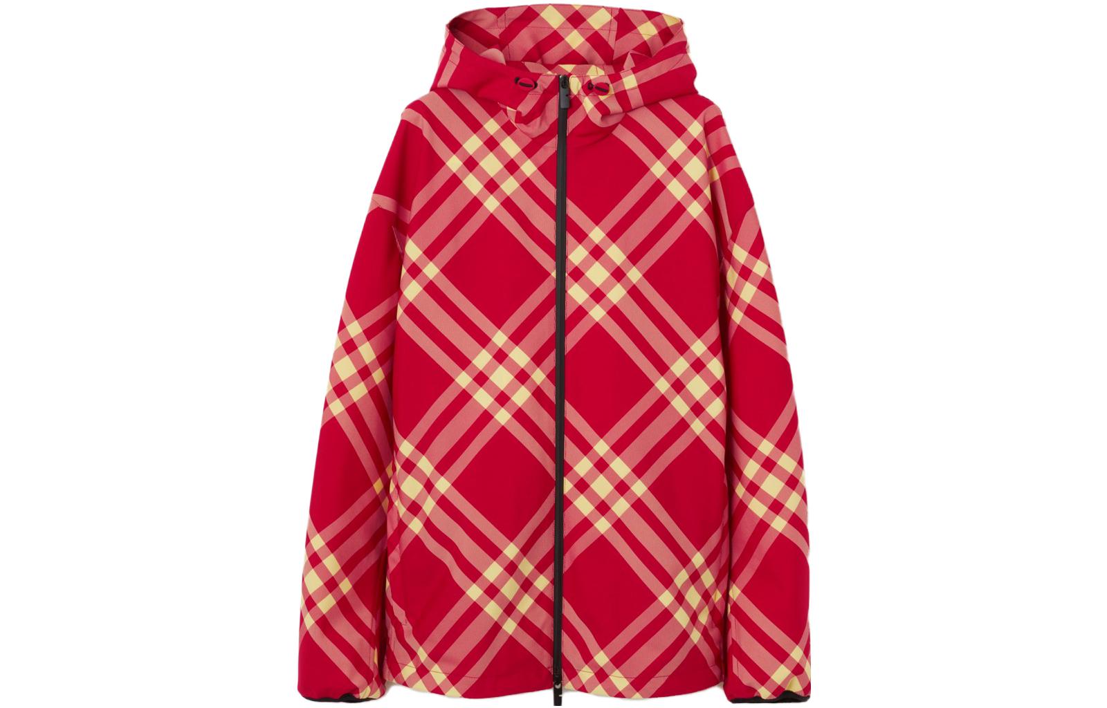 Burberry Red Checkered Hooded Zip Casual Jacket 80828021
