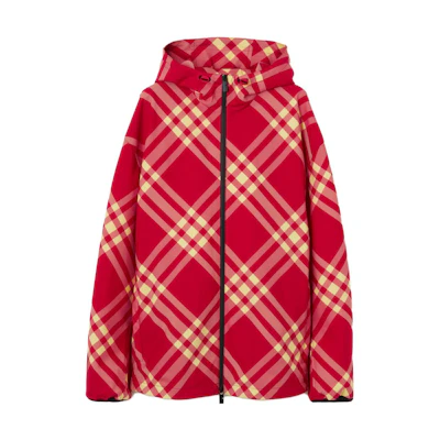 Burberry Red Checkered Hooded Zip Casual Jacket 80828021