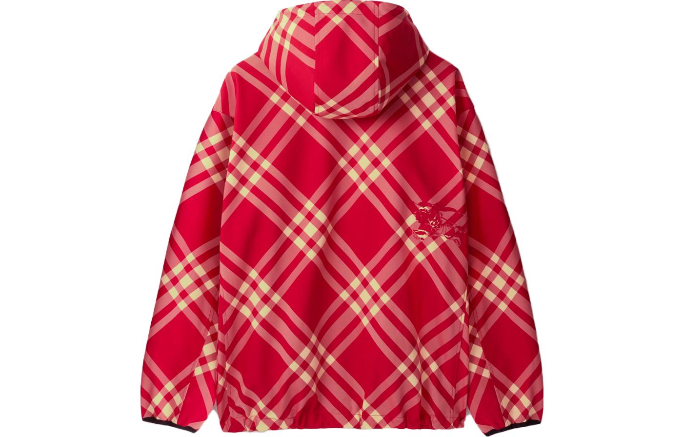 Lookbook 버버리 레드 체크무늬 후드 집업 캐주얼 재킷 80828021