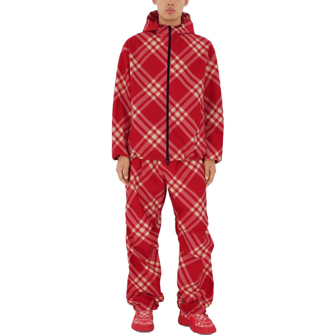 Shop 버버리 레드 체크무늬 후드 집업 캐주얼 재킷 80828021