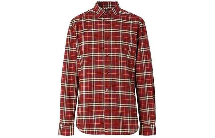 Burberry Red Colorblock Checked Single-Breasted Shirt 80113981