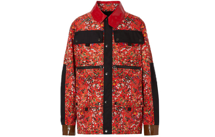 Burberry Red Floral Print Single-Breasted Casual Jacket. 80423741