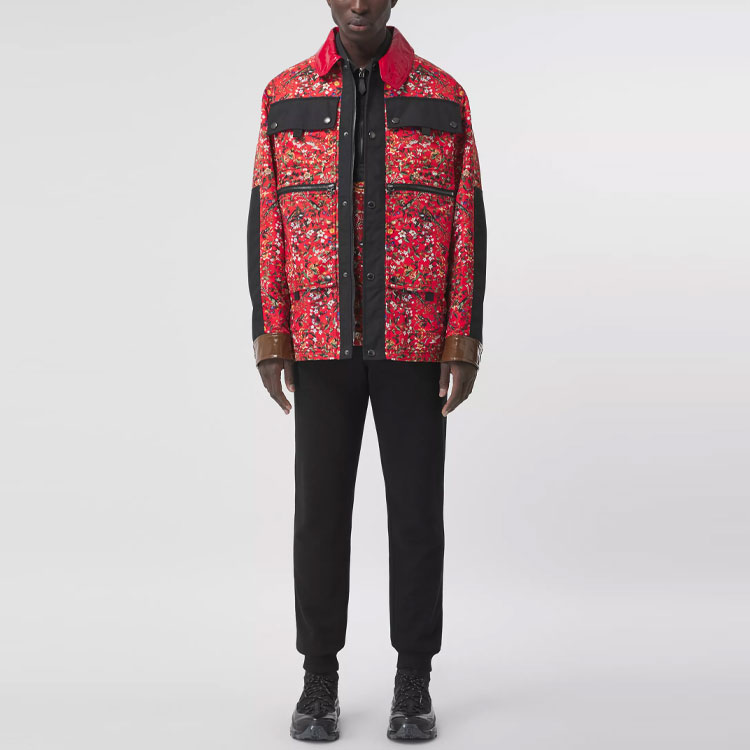 Lookbook 博柏利红色花卉印花单排扣休闲夹克. 80423741