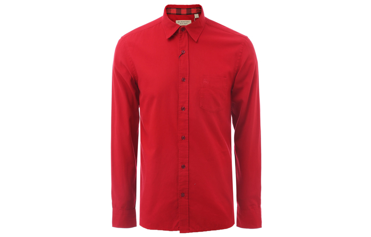Burberry Red Long-Sleeve Shirt with Cotton Collar & Cuffs 80195781