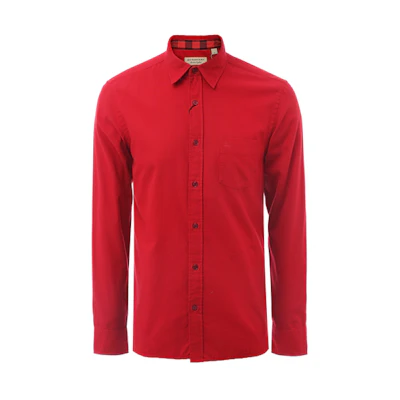 Burberry Red Long-Sleeve Shirt with Cotton Collar & Cuffs 80195781