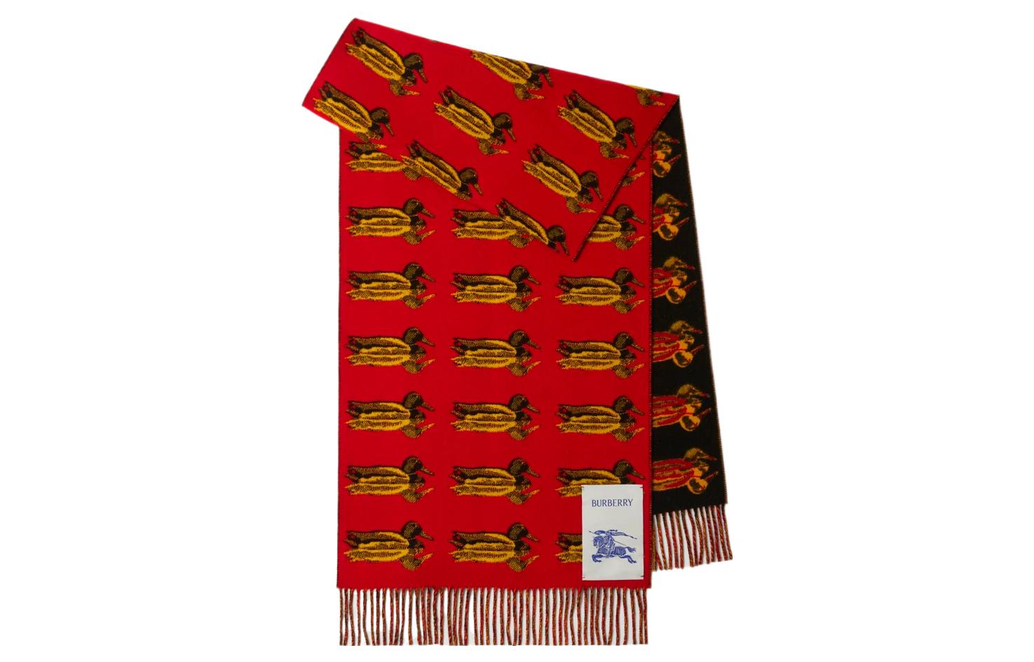 Burberry Red Scarf with Waterbird Print for Men and Women Unisex Couple Style. 80792321