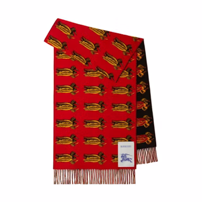 Burberry Red Scarf with Waterbird Print for Men and Women Unisex Couple Style. 80792321
