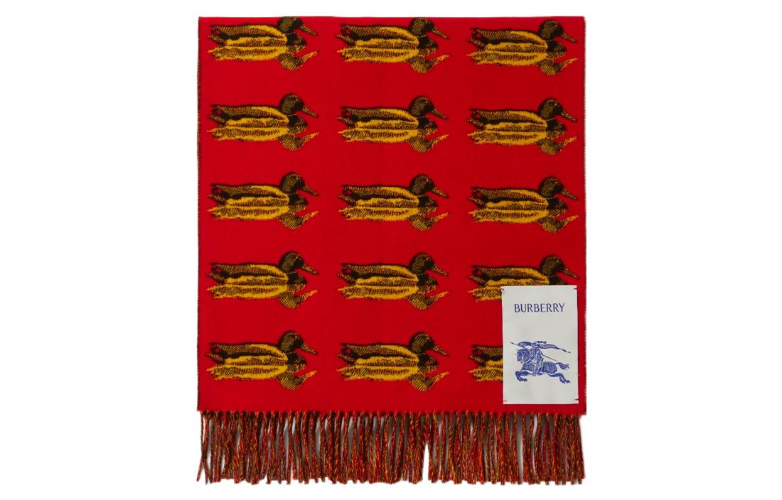 Burberry Red Scarf with Waterbird Print for Men and Women Unisex Couple Style. 80792321 圖 3
