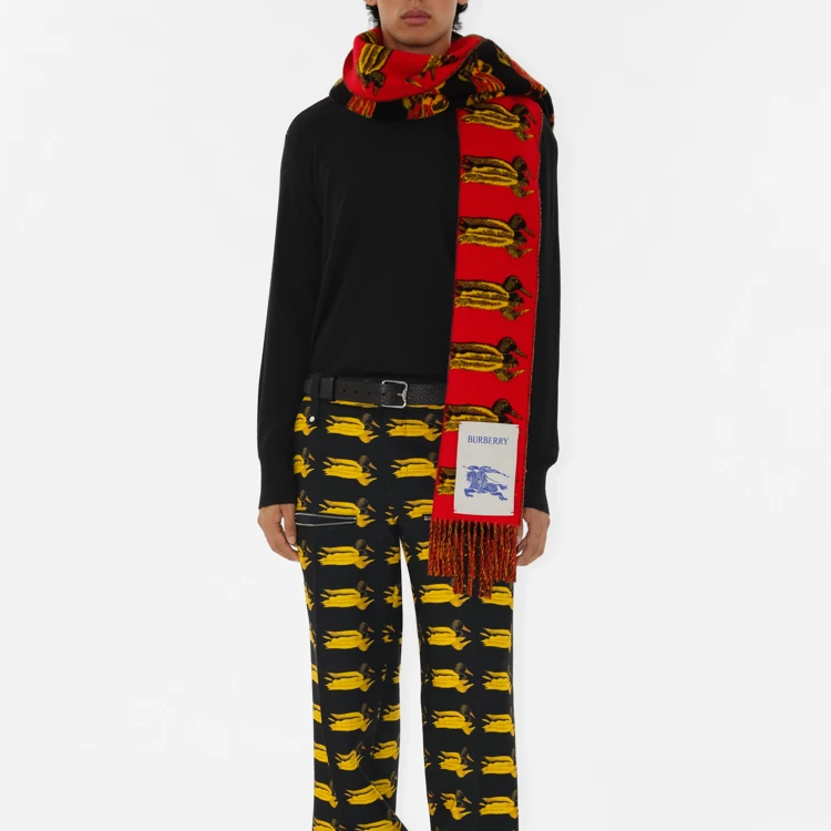 Burberry Red Scarf with Waterbird Print for Men and Women Unisex Couple Style. 80792321 圖 5
