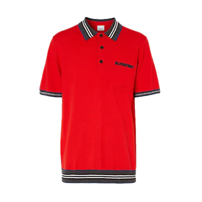 Burberry Red Striped Logo Print Short Sleeve Polo Shirt 80386201