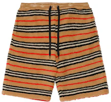 Order Burberry Relaxed Fit Striped Tie-Waist Shorts Beige Brown 80233531