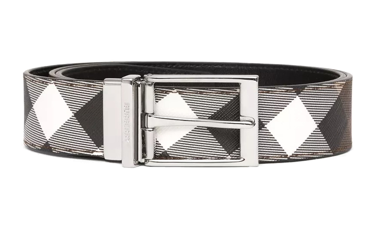 Burberry Reversible Check Canvas Leather Belt Dark Birch Brown/Black 3.5cm 80369581