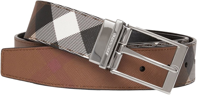 Burberry 雙面格紋帆布皮革腰帶 深棕色/黑色 3.5公分 80369581 Shop Burberry 雙面格紋帆布皮革腰帶 深棕色/黑色 3.5公分 80369581