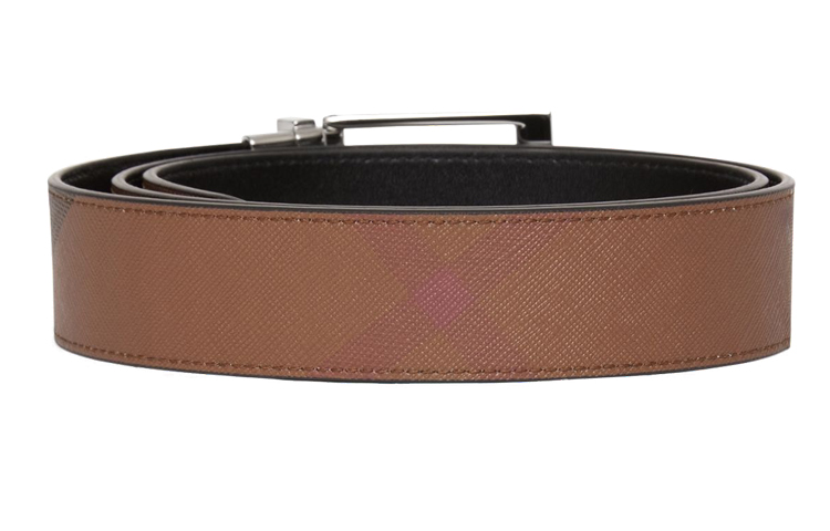 Purchase Burberry 雙面格紋帆布皮革腰帶 深棕色/黑色 3.5公分 80369581