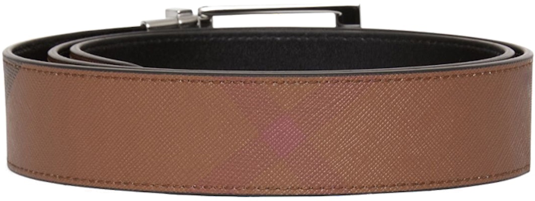 Burberry 雙面格紋帆布皮革腰帶 深棕色/黑色 3.5公分 80369581 Purchase Burberry 雙面格紋帆布皮革腰帶 深棕色/黑色 3.5公分 80369581