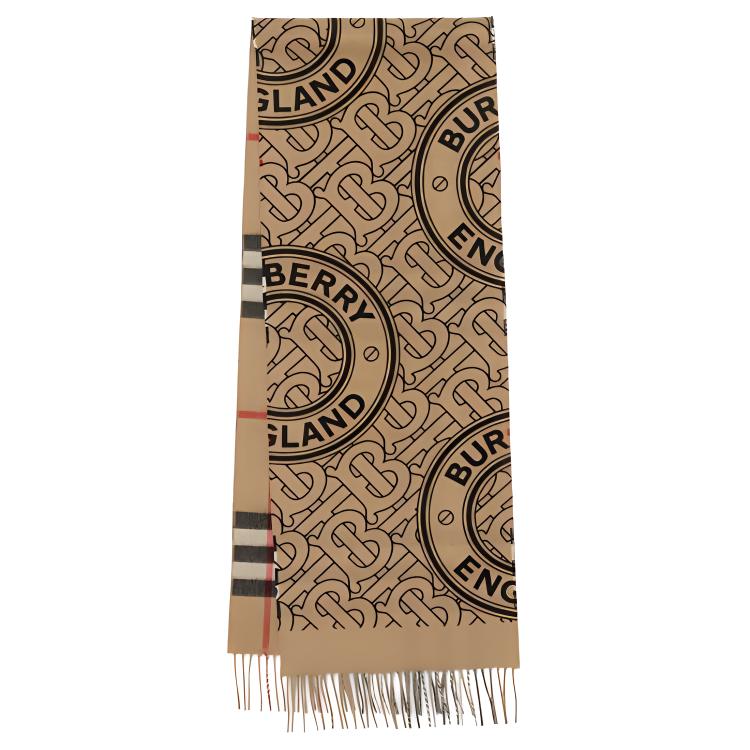 Burberry Reversible Check Monogram Cashmere Scarf Unisex Couple Beige. 80452381