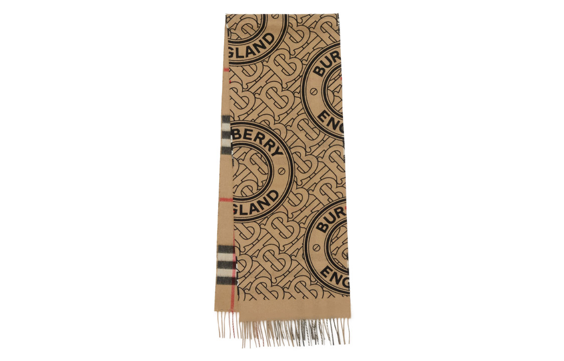 Burberry Reversible Check Monogram Cashmere Scarf Unisex Couple Beige. 80452381 圖 2
