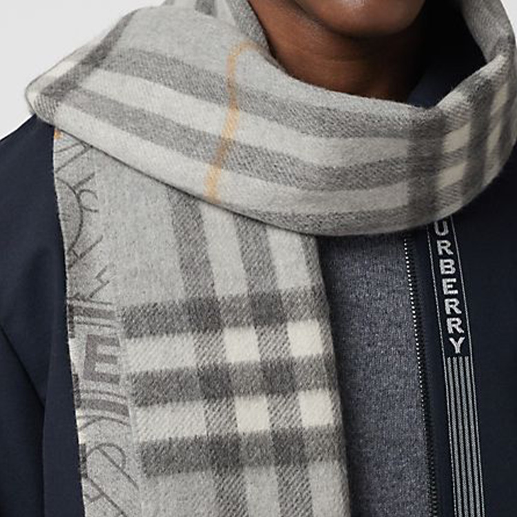 Burberry Reversible Check Monogram Wool Scarf Unisex Couple Style 80452421 圖 3