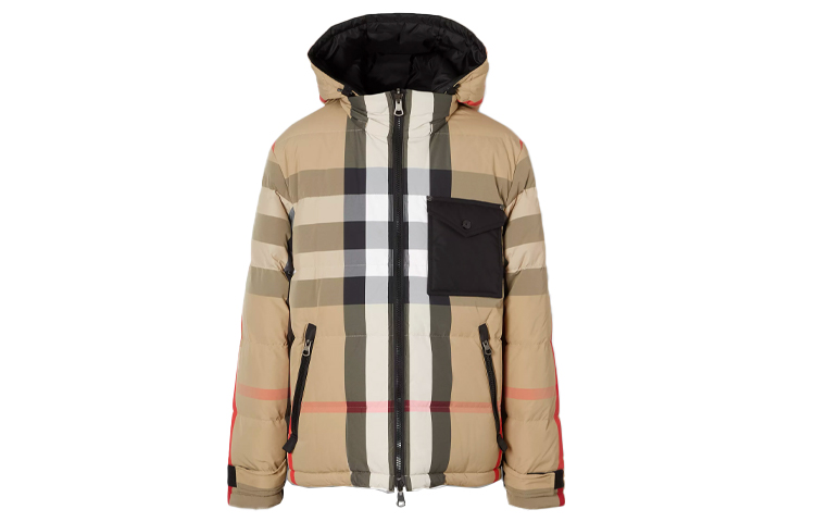 Shop Burberry 男士可拆卸連帽雙面羽絨冬季外套 黑色 80331151