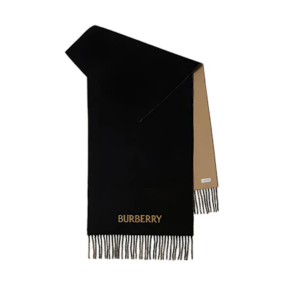 Burberry Reversible Fringe Logo Wool Scarf Unisex Couple Style - Black. 80787831