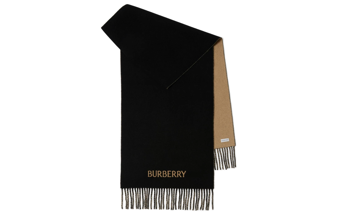 Burberry Reversible Fringe Logo Wool Scarf Unisex Couple Style - Black. 80787831 圖 2