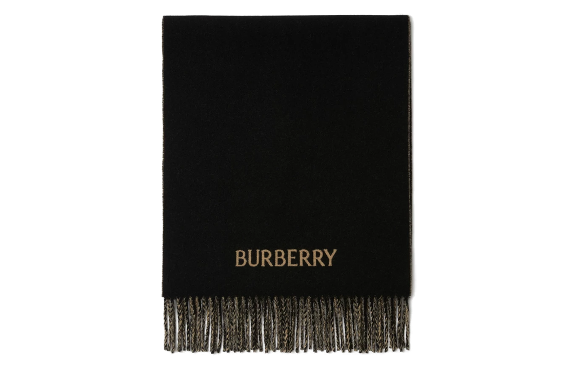Burberry Reversible Fringe Logo Wool Scarf Unisex Couple Style - Black. 80787831 圖 3