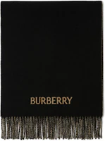 Lookbook Burberry 雙面流蘇Logo羊毛圍巾 男女情侶款 - 黑色 80787831