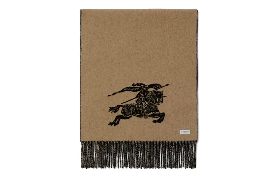 Burberry Reversible Fringe Logo Wool Scarf Unisex Couple Style - Black. 80787831 圖 4