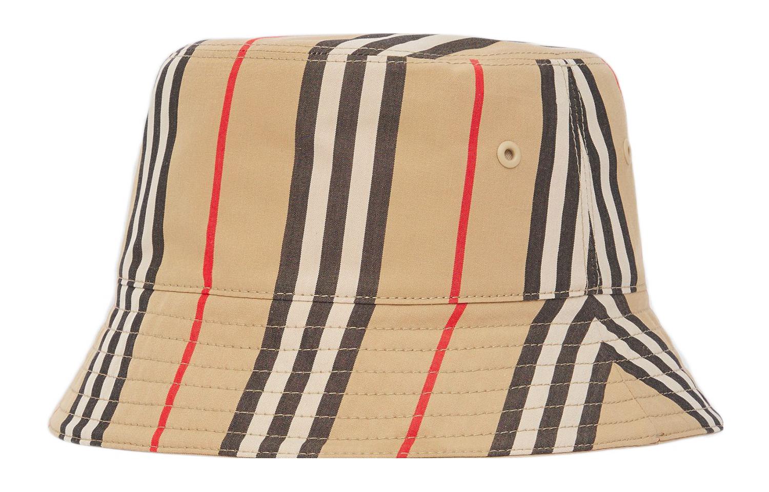 Shop Burberry Reversible Iconic Striped Cotton Bucket Hat Unisex. 80494331